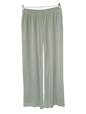 Soma Small Ribbed Velour Lounge Pants Light Sage Gray Wide Leg Pockets